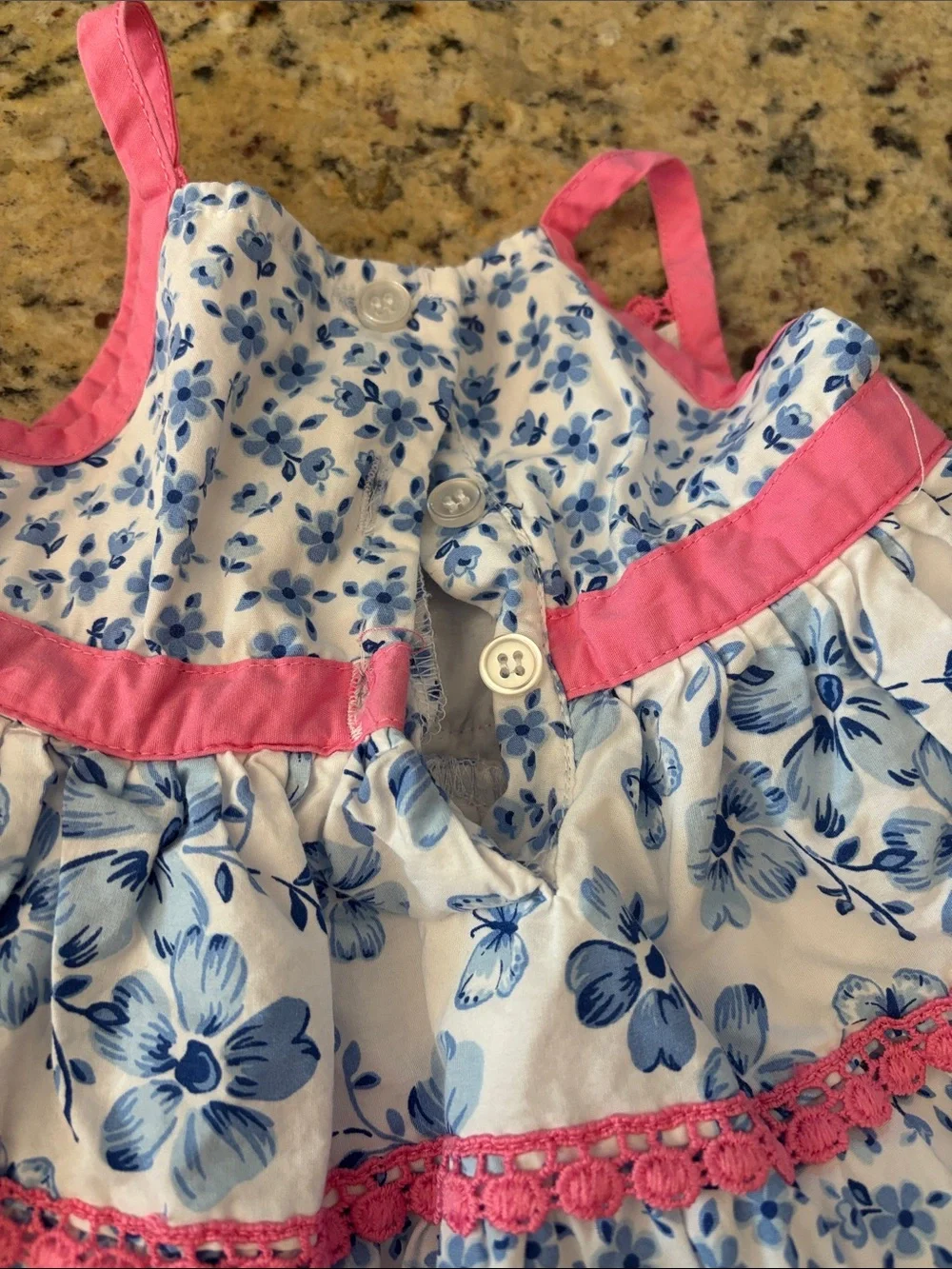 Little Me Blue Floral Summer Dress with Pink Accents 12 months